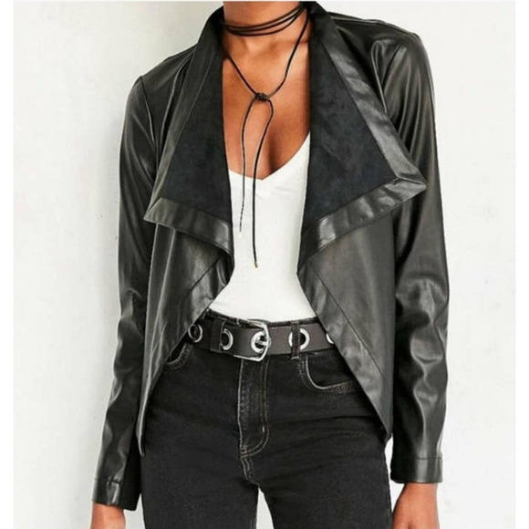 BB Dakota Jackets & Blazers - BB Dakota Lillian Black Vegan Leather Open Front Bomber Jacket Size Medium
